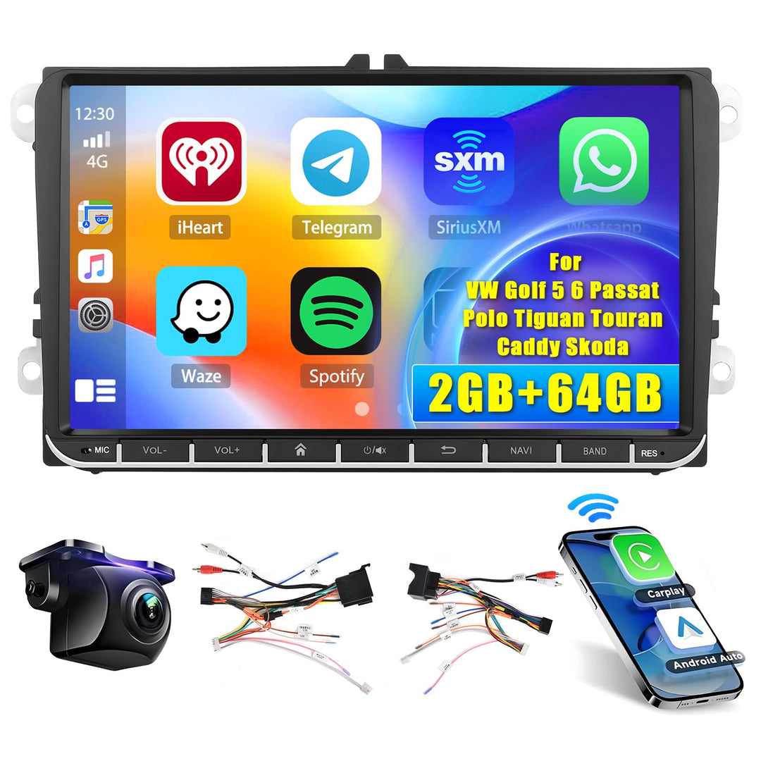 Hikity 2+64GB Android 15 Autoradio CarPlay Android Auto Wireless für VW Golf 5 6 Passat Polo Tiguan