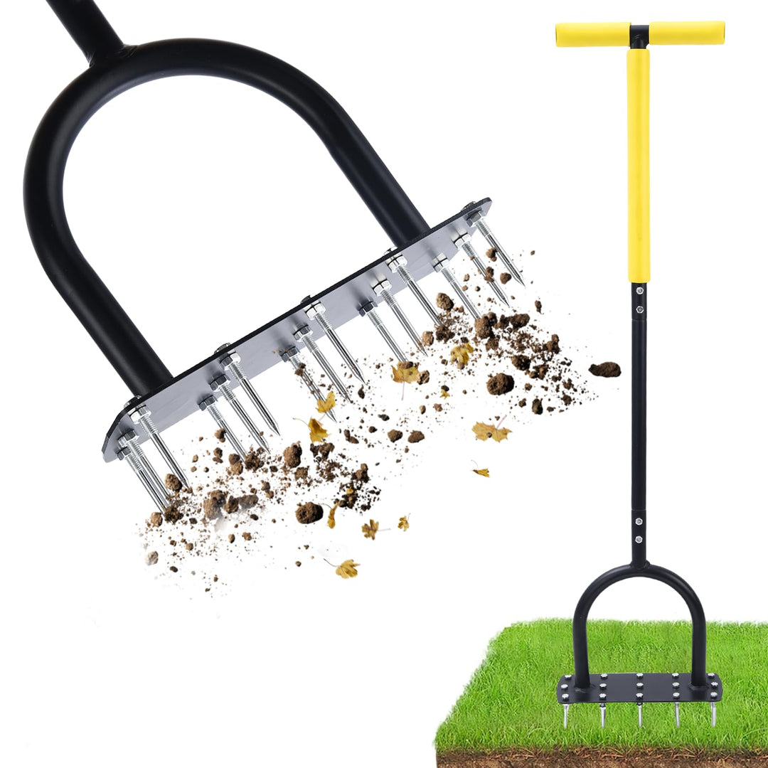 ROCKY&CHAO Rasenlüfter Aerifizierer für Rasen –Mini Manuelles Rasenbelüften Gerät mit 15 Spikes, T-G