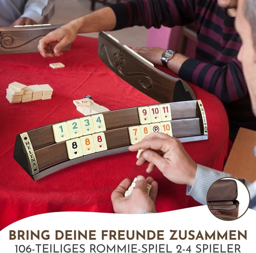 Handgefertigtes Oval Rummy Set aus Holz inklusive Tasche, 100% Holz, Deluxe Edition, Rommé, Okey tak
