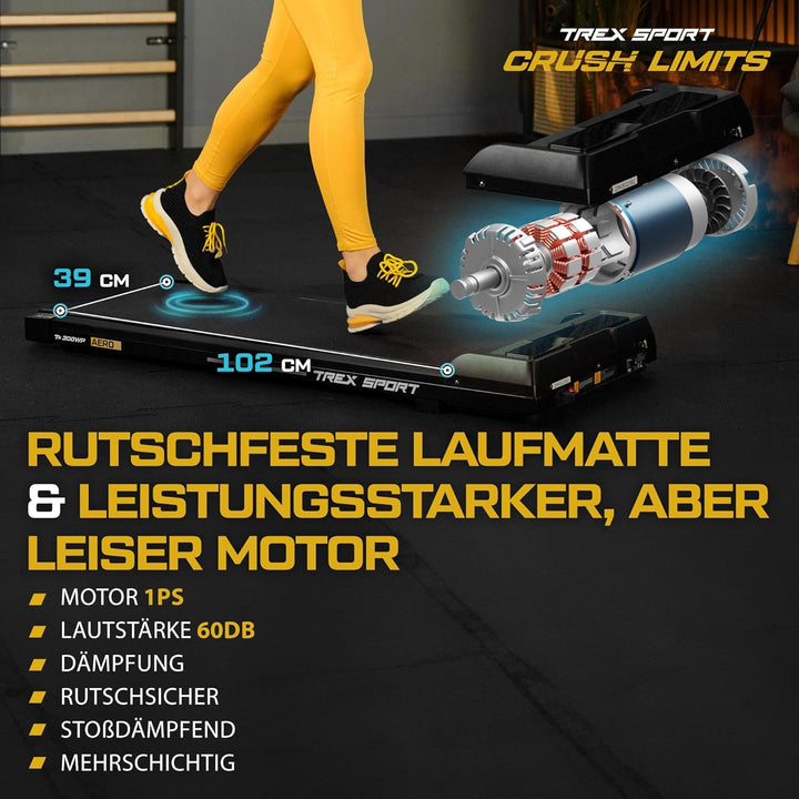 TREX SPORT Walking Pad TX-300WP AERO | Laufband für Schreibtisch mit Fernbedienung, LED-Anzeige, bis