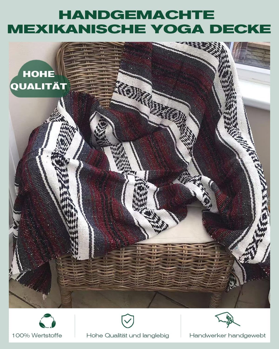 Mexikanische Manuell Strickdecke Decke，Sofa üBerwurf Meditations Yogamatte，Boho Outdoor Camping Pick