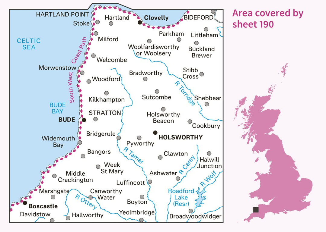 Bude & Clovelly, Boscastle & Holsworthy (OS Landranger Map, Band 190), Karte