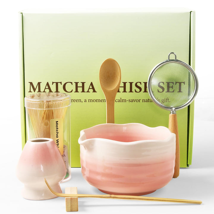 Matcha Set, 7er-Set Macha Tea Set Matcha zubehör mit Matcha Löffel, Matcha Schale mit Auslauf, Match