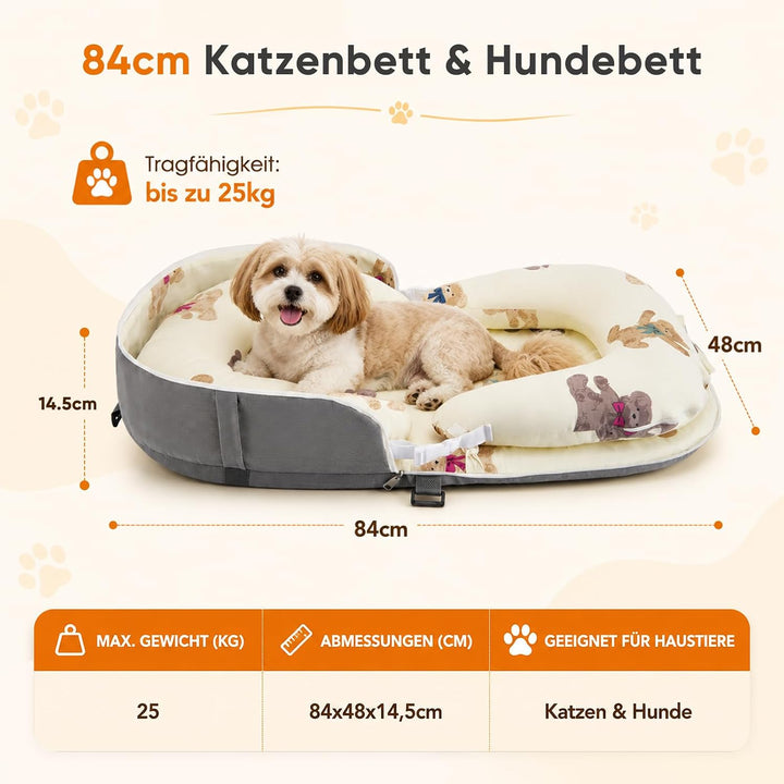 Hundebett 84x48x14,5cm Hundekorb Kleine, 2-seitiges Nackenkissen, Abnehmbare Waschbare Hundematte, H