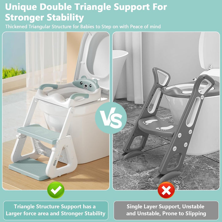 Toilettensitz Kinder Mit Treppe, Toilettenleiter für Kinder, Töpfchen für Kinder, Rutschfest, Klappb
