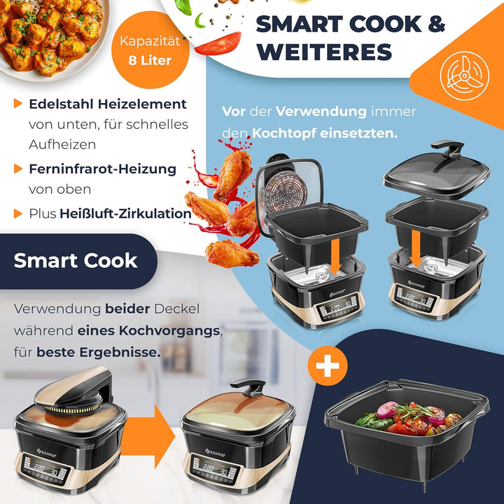 KESSER® Multikocher mit Heissluftfritteuse 8L & 16 Programme Küchengerät - Grillen, Backen, Schmoren