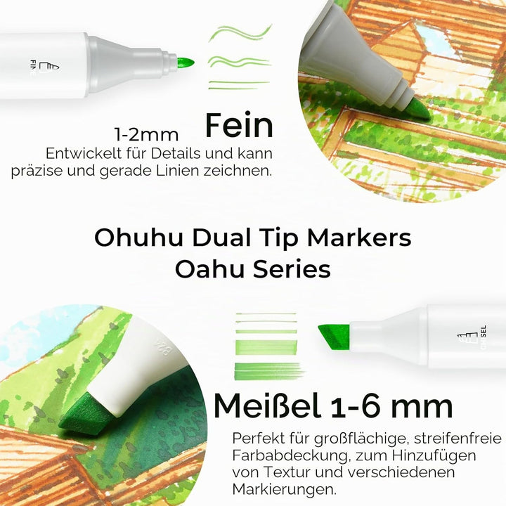 Ohuhu Marker Stifte, 100 Farben Stiften Marker Pen verdoppelt spitzt Kunst Sketch Twin Marker Stifte
