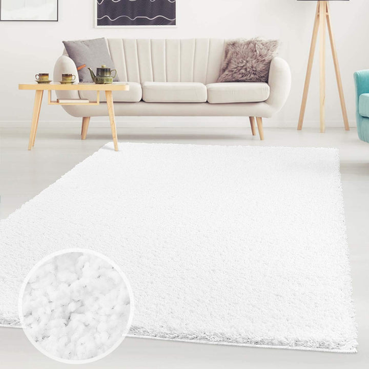 carpet city Shaggy Teppich Hochflor Langflor Einfarbig Uni Weiss Weich Flauschig Wohnzimmer, Grösse: