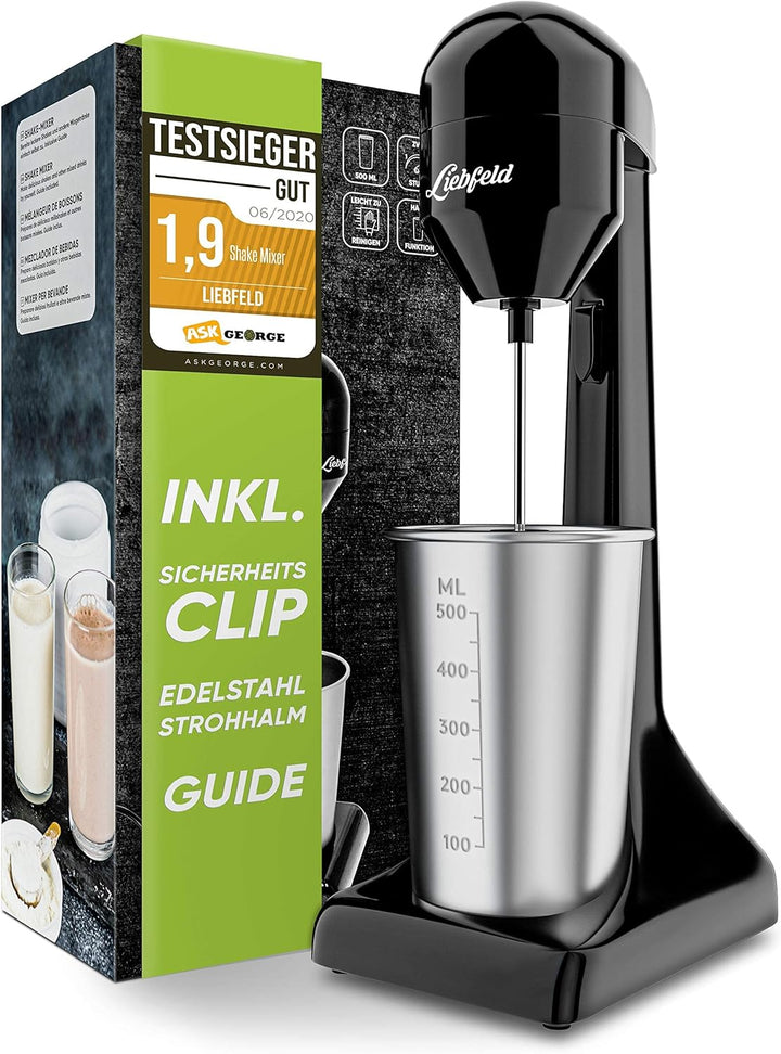 Liebfeld Protein Shaker Elektrisch - Stabmixer mit 500ml Edelstahl Becher - Proteinshake & Milch Sha