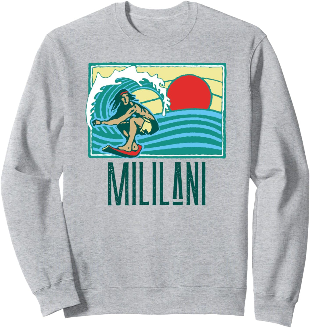 Mililani Hawaii Vintage Surfer & Wave Retro Graphic Sweatshirt