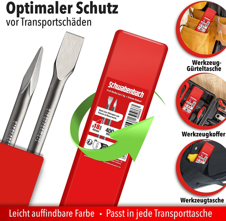 SCHWABENBACH ® SDS MAX Meissel Set 400mm 2tlg. – Flachmeissel 25mm & Spitzmeissel – EXTREM ROBUST– I