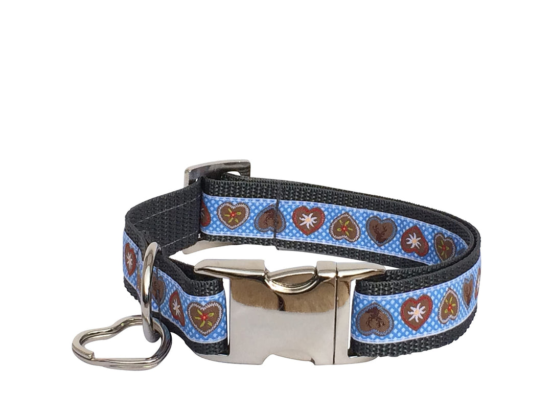 Jimmy und Katz Hundehalsband Alpenliebe Himmelblau auf Dunkelgrau 35-58cm x 2,5cm, Himmelblau