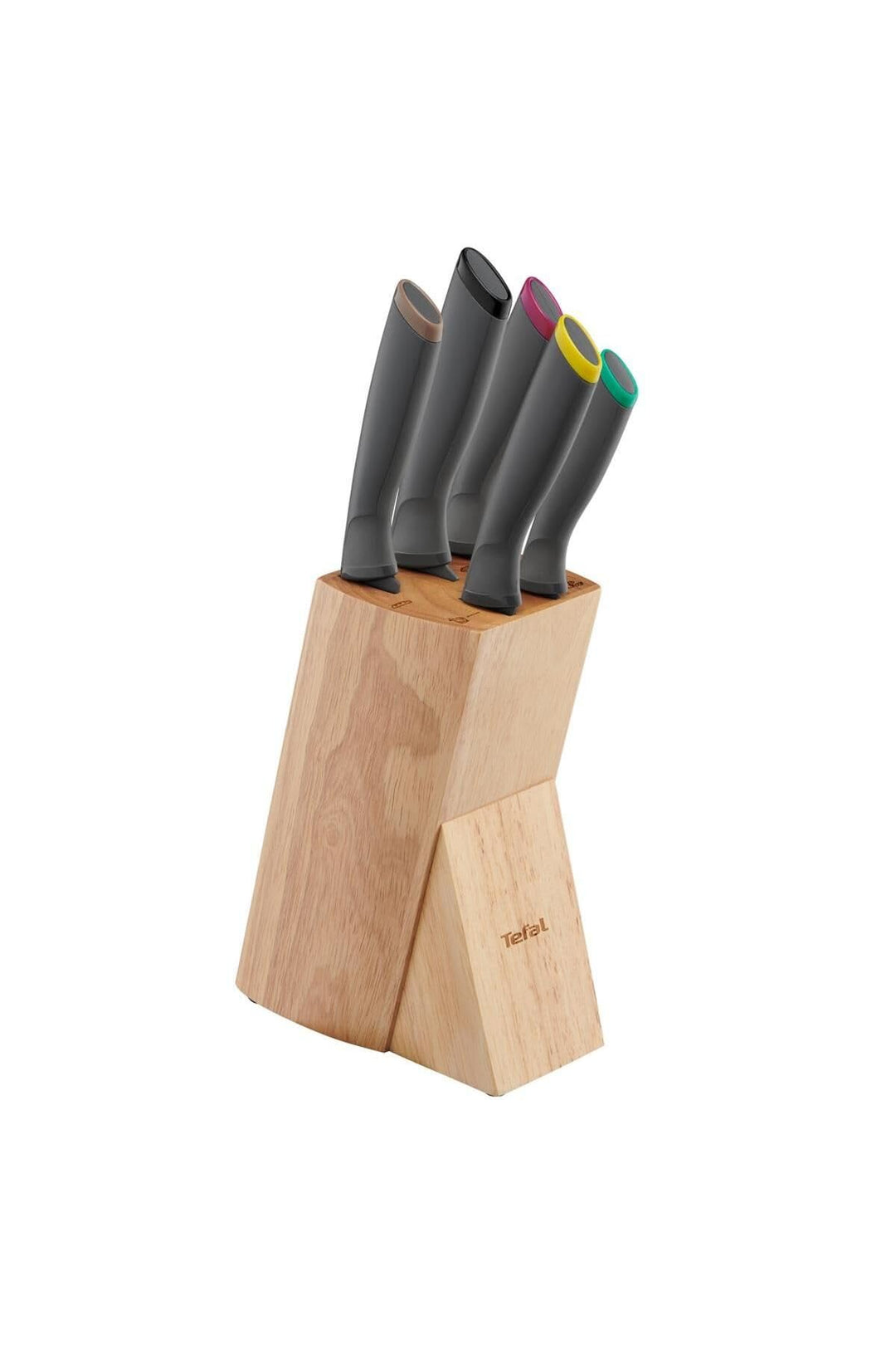 Tefal Fresh Kitchen Holzblock mit 5 Messern (Schäler 9 cm, Utility 12 cm, Chef 15 cm, Schneide 20 cm