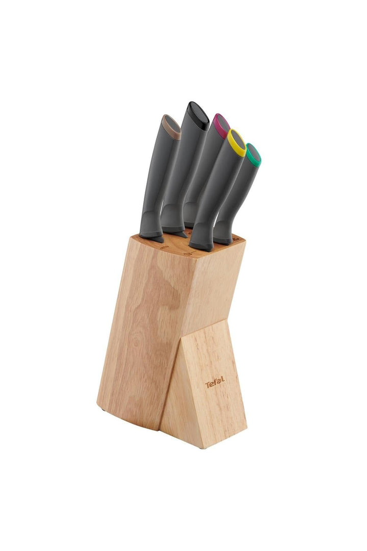 Tefal Fresh Kitchen Holzblock mit 5 Messern (Schäler 9 cm, Utility 12 cm, Chef 15 cm, Schneide 20 cm