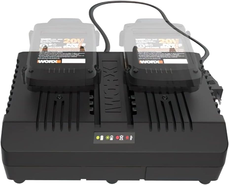 WORX WA3883 Dual-Ladegerät – gleichzeitige Aufladen von 2x WORX 20V Akkus – 4A Ladestrom – 2 Lademod