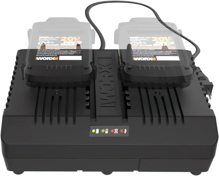 WORX WA3883 Dual-Ladegerät – gleichzeitige Aufladen von 2x WORX 20V Akkus – 4A Ladestrom – 2 Lademod