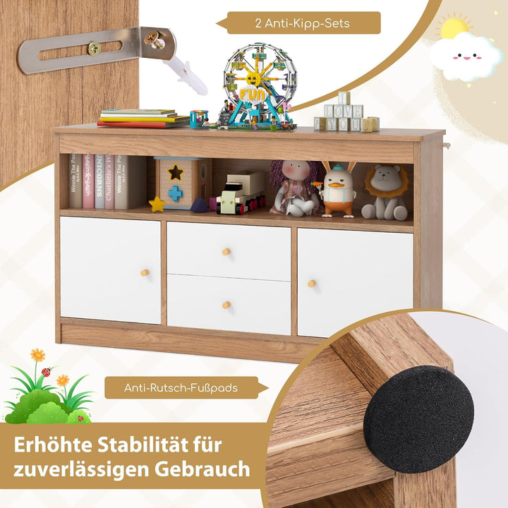 COSTWAY Spielzeugschrank Kinder, Kinderregal aus Holz, Kinderschrank mit 2 Schubladen & 2 Türen, Spi