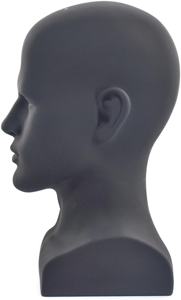 Schaufensterpuppenkopf, männlich, glänzend, für Kopfhörer, Hüte, Perücken, Schmuck, Schwarz (L90YH-P