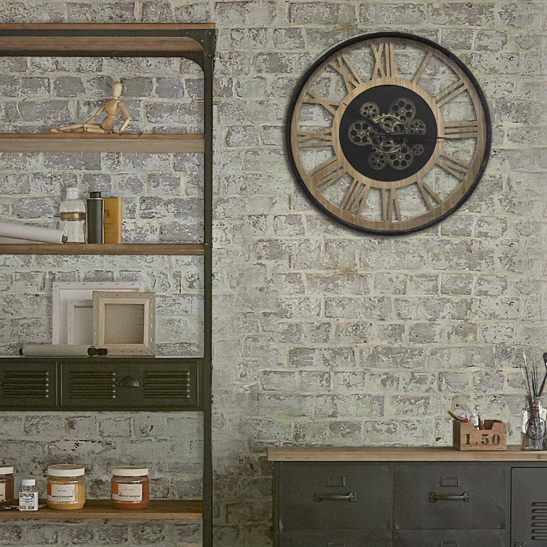 ATMOSPHERA CREATEUR D'INTERIEUR Wanduhr Paul – Metall & Holz D57 cm – Atmosphäre für den Innenbereic