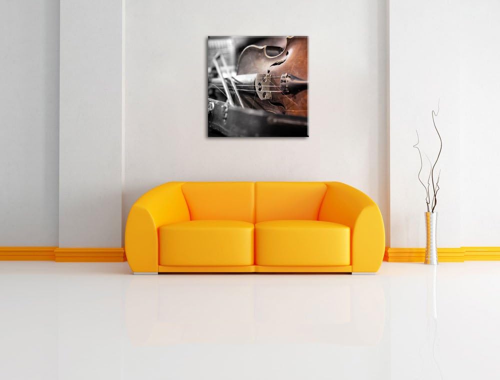 Alte Violine Schwarz/Weiss, Format: 70x70 auf Leinwand, XXL riesige Bilder fertig gerahmt mit Keilra