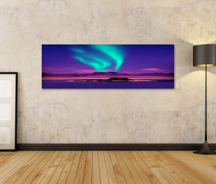 islandburner Bild auf Leinwand Nordlicht Aurora Borealis Bilder Wandbilder Poster 120x40cm - Panoram