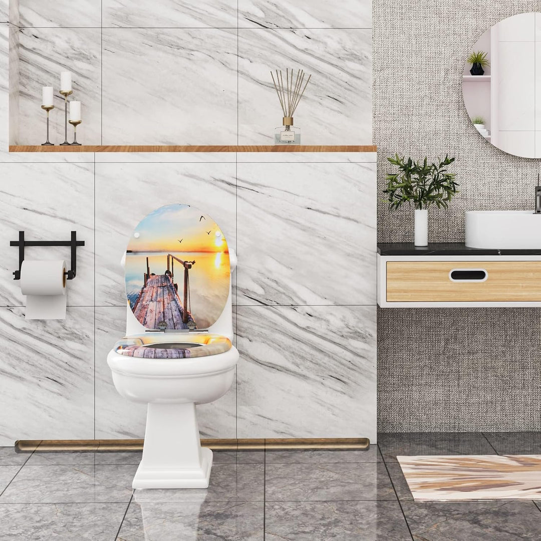 WOLTU Premium WC-Sitz Toilettensitz mit Absenkautomatik, MDF Holzkern, Softclose Scharnier, Antibakt