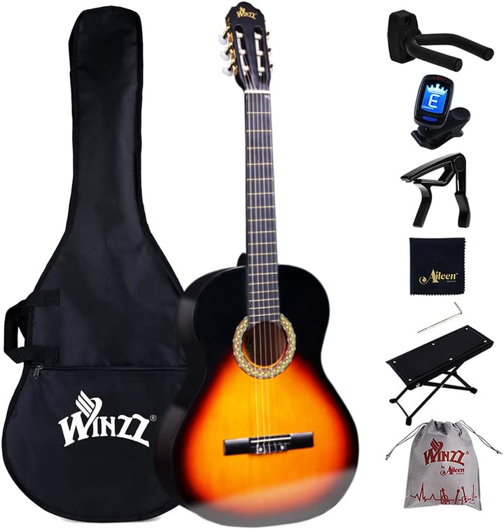 Winzz Konzertgitarre 4/4 Anfänger Set - 39 Zoll Klassische Gitarre Kit mit Nylonsaiten für Erwachsen
