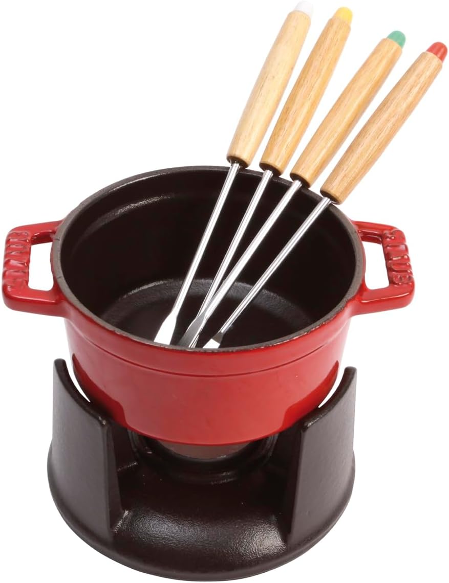 STAUB Fondueset klein, 10 cm, Gusseisen, Induktionsgeeignet, Kirschrot Kirschrot 13 x 9.9 x 7 cm, Ki