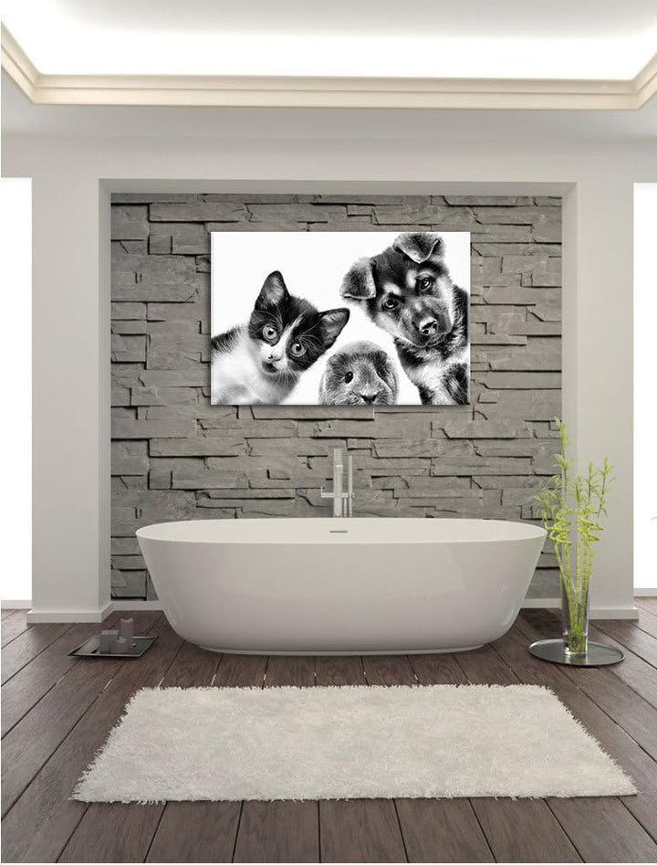 Pixxprint Trio Hund Katze Meerschwein als Leinwandbild/Grösse: 100x70 cm/Wandbild/Kunstdruck/fertig