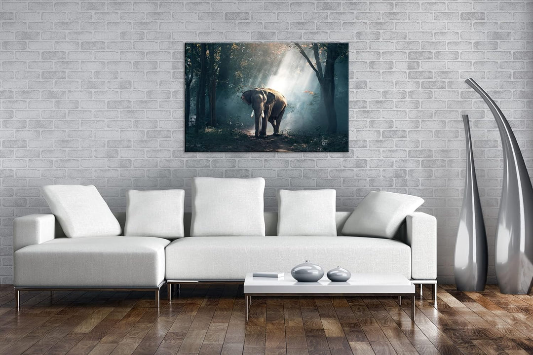 deyoli stolzer Elefant im Wald Format:90x60 cm als Leinwandbild, Motiv fertig gerahmt auf Echtholzra