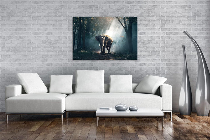 deyoli stolzer Elefant im Wald Format:90x60 cm als Leinwandbild, Motiv fertig gerahmt auf Echtholzra