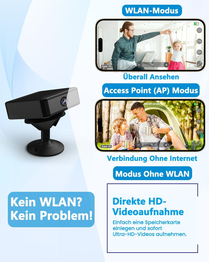 UCOCARE Mini Kamera Überwachungskamera Innen Ohne WLAN, 4K Mini Überwachungskamera Akku mit Nachtsic