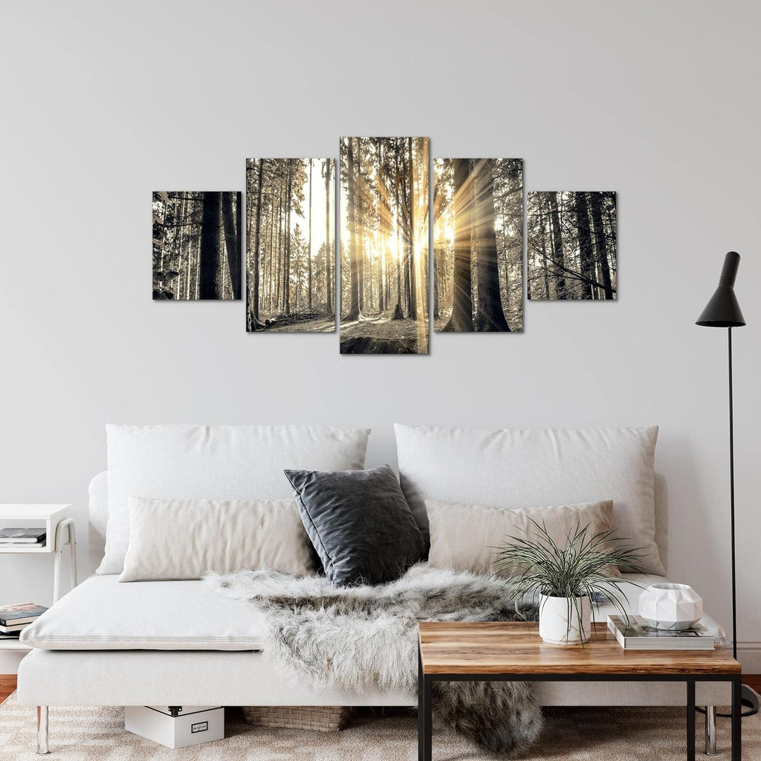 Runa Art Wandbilder Wald Landschaft 5 Teilig Bild auf Vlies Leinwand Deko Schlafzimmer Wohnzimmer So