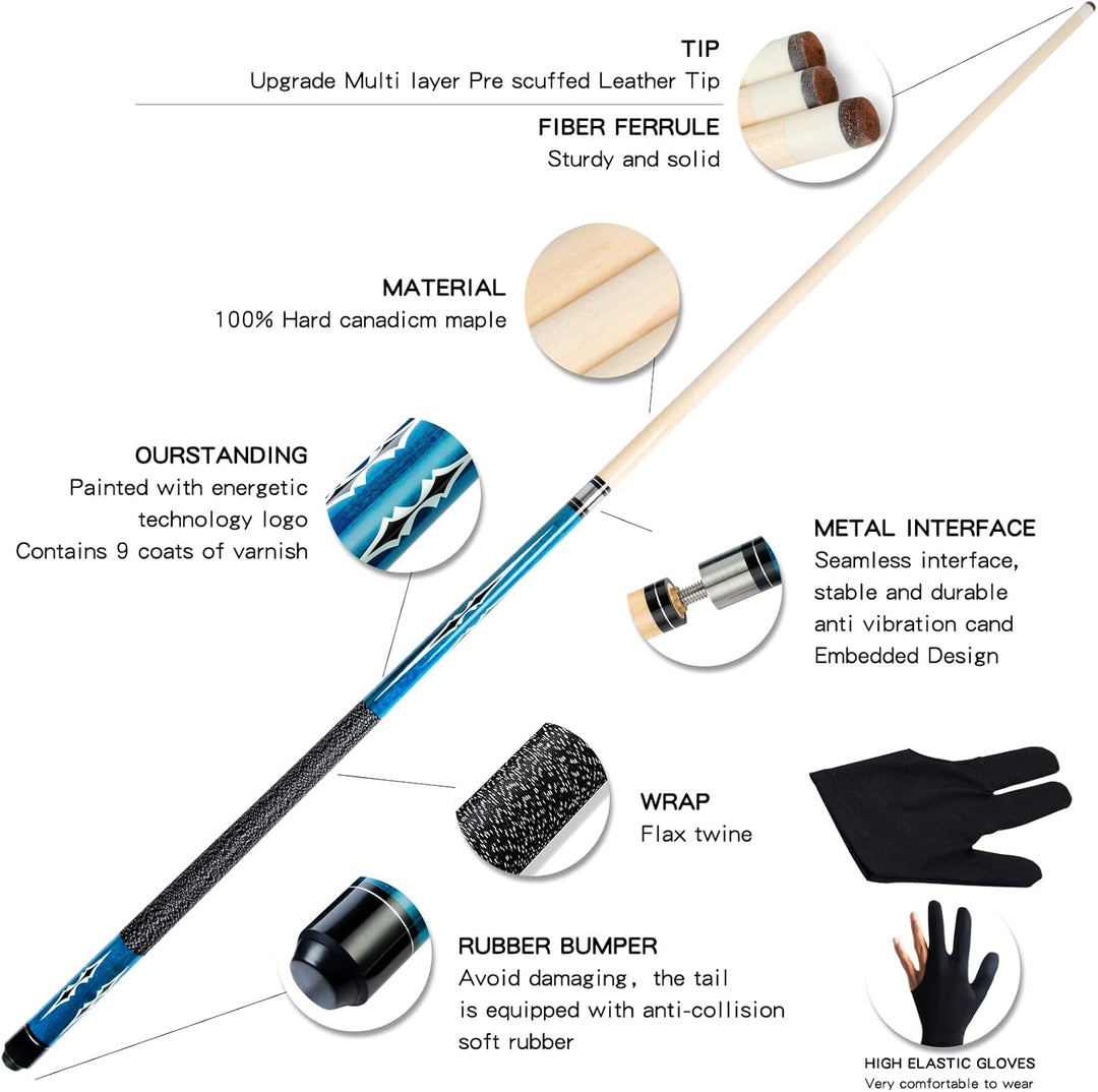 Teekerwan Billardqueue-Set, 13 mm Spitze, Hartholz, kanadischer Ahorn, professioneller Billard-Queue