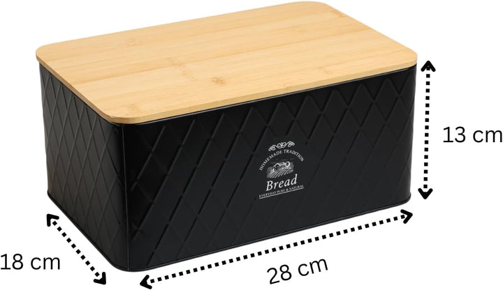Brotkasten - Rustic Breadvault Black, aus Metall mit Deckel aus FSC® Bambus, schöne & rustikale Brot