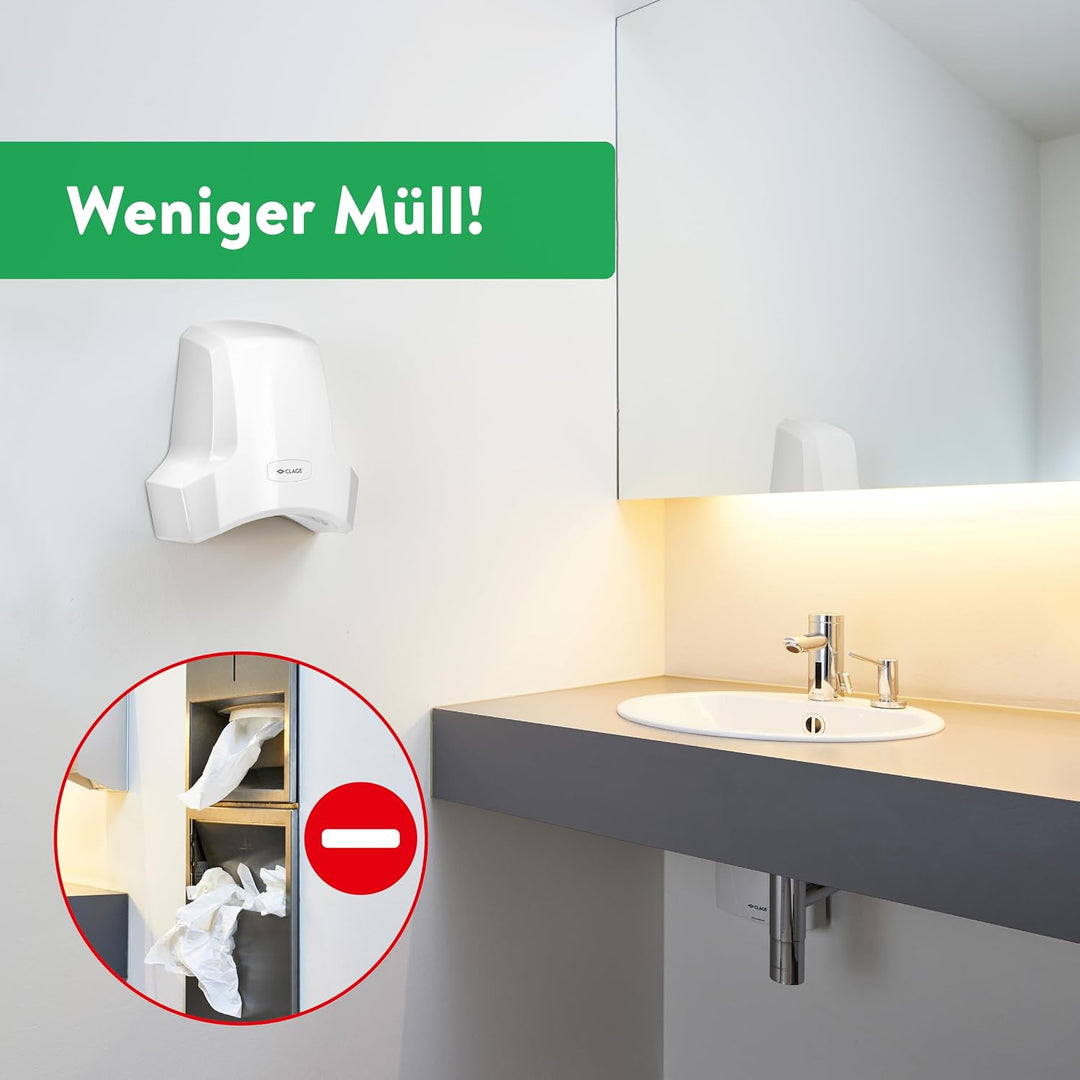 CLAGE WHT Warmlufthändetrockner – Hygienischer & energieeffizienter Händetrockner mit Warmluft – Lei
