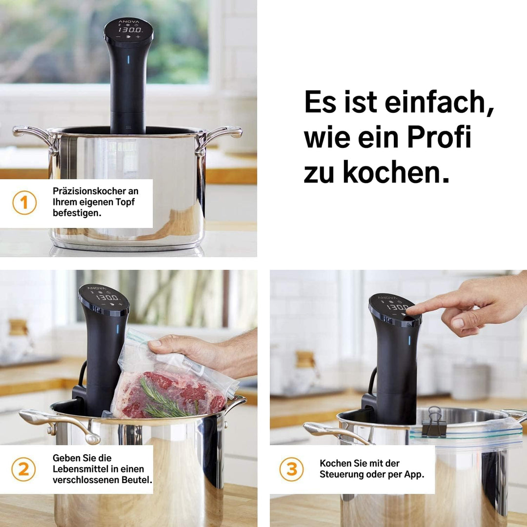 Anova Präzisionskocher Nano AN400-EU00, Precision Cooker, Sous Vide, WiFi, inkl. Typ-C-Stecker für E