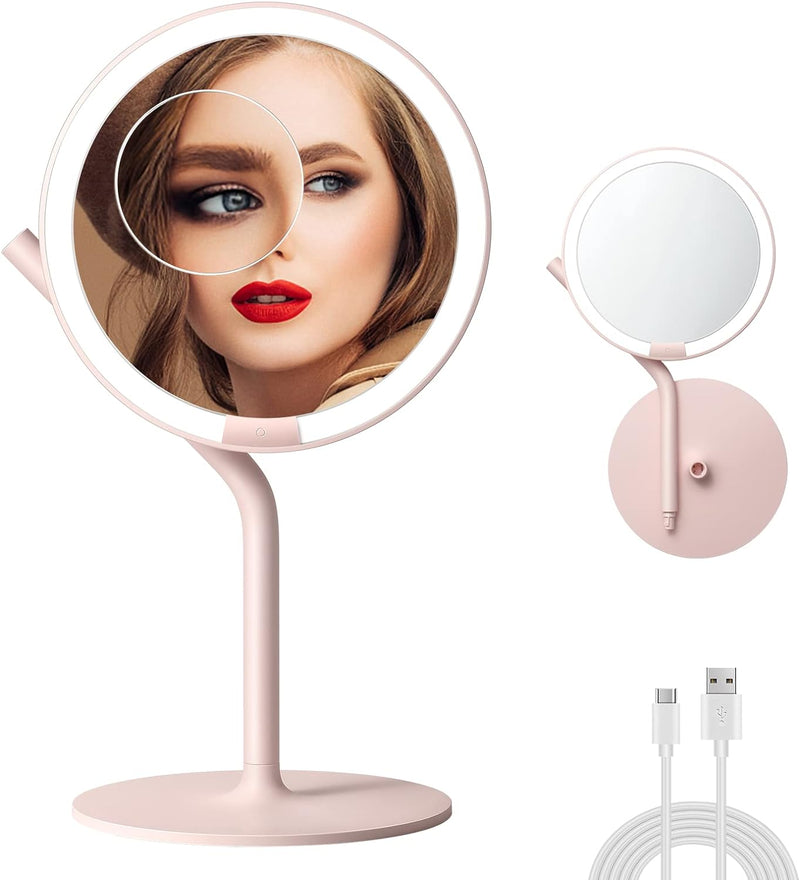 AMIRO Rechargeable Mirror LED Illuminated with 5X Magnification, Dimmable Brightness and 180°Rotatio
