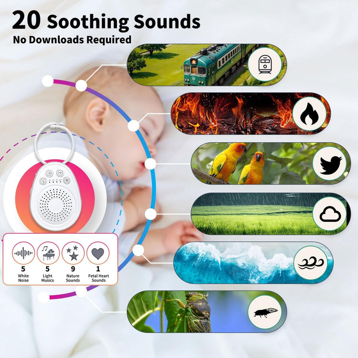 White Noise Machine, Weisses Rauschen Machine für Baby Erwachsene, 20 Beruhigende Klänge, 3 Timer-Ei