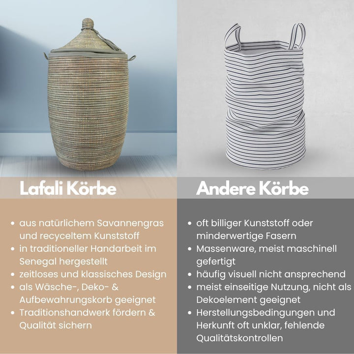 Afrikanischer Wäschekorb mit Deckel | Geflochtener Korb ST. LOUIS | Handgefertigt aus Savannengras u