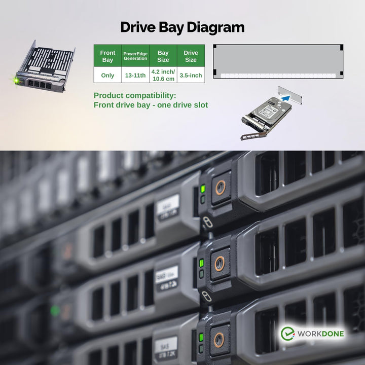 WORKDONE 12er-Pack - 3,5" Festplatten-Caddy - Kompatibel für Dell PowerEdge Server 11.-13. Gen. - mi