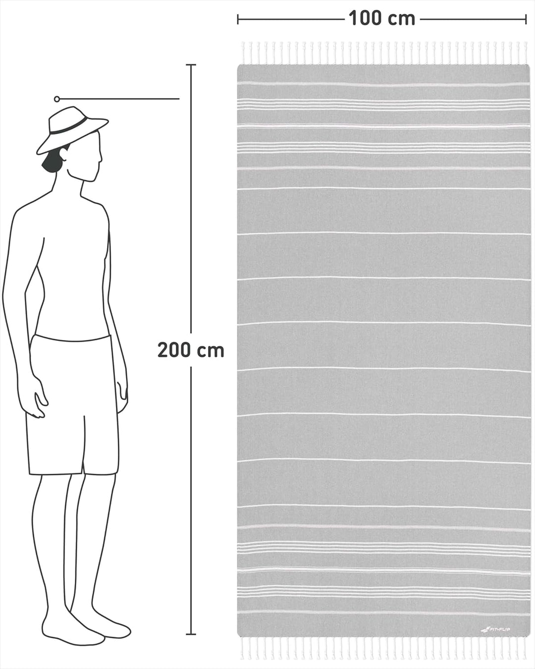 Fit-Flip Hamamtuch aus 100% Baumwolle saugfähig und schnelltrocknend | Light Grey, 100x200cm Sultan,