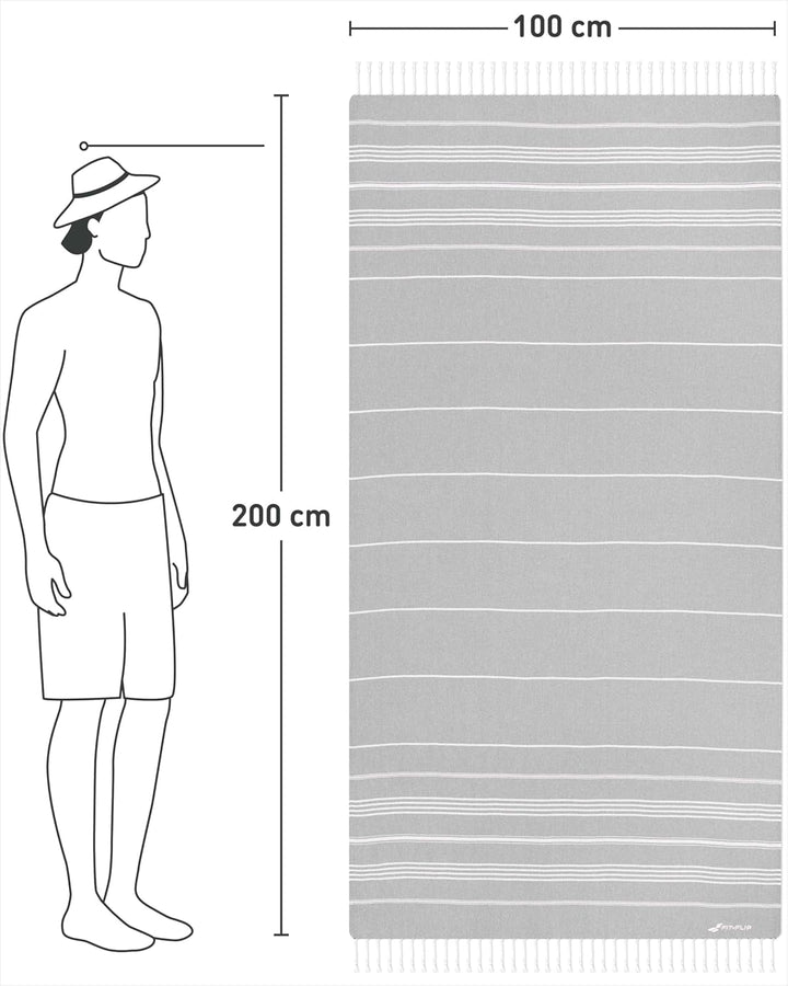 Fit-Flip Hamamtuch aus 100% Baumwolle saugfähig und schnelltrocknend | Light Grey, 100x200cm Sultan,