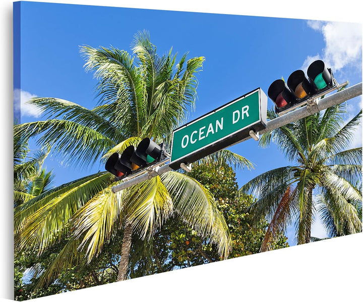 islandburner Bild auf Leinwand Ocean Drive Miami Bilder Wandbilder Poster Leinwand 100x57cm, Leinwan
