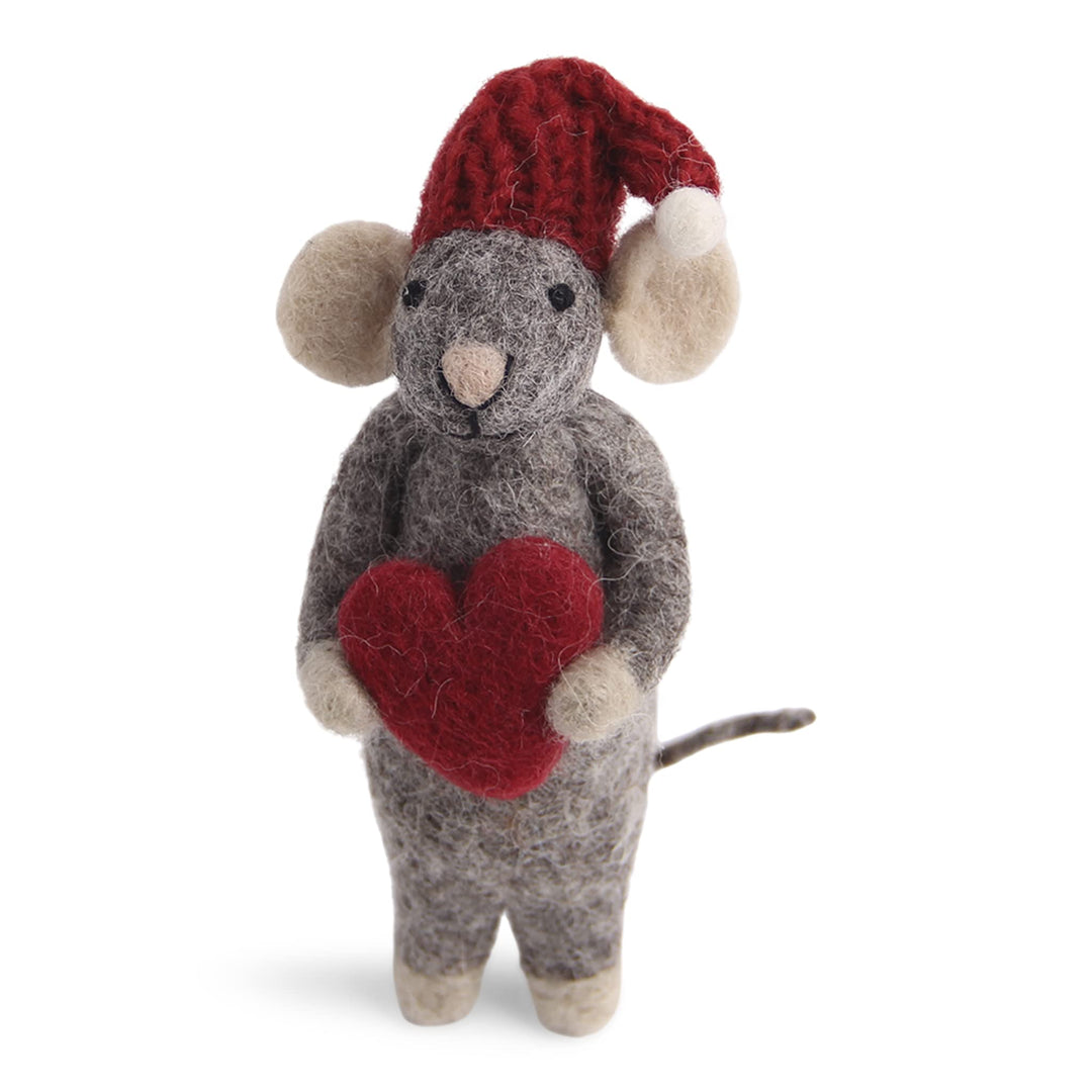 Én Gry & Sif Maus Weihnachtsmaus mit Ornament - Anhänger aus Filz, Weihnachts-Deko - 1 Stück (Graue