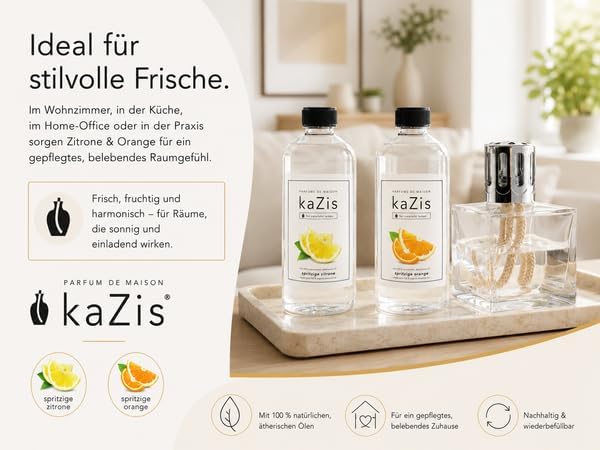 KAZIS® I Duft-Set Spritzige Zitrone + Aromatische Orange I 2 x 1 Liter I Für Alle Katalytischen Lamp