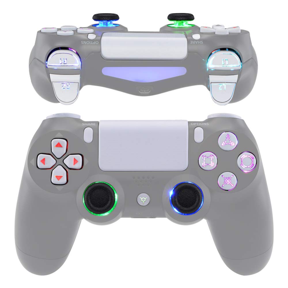 eXtremeRate LED Tasten Kit für ps4, 10 Modi 7 Farben DTF 2.0 Knöpfe D-Pad Trigger Thumbsticks Button