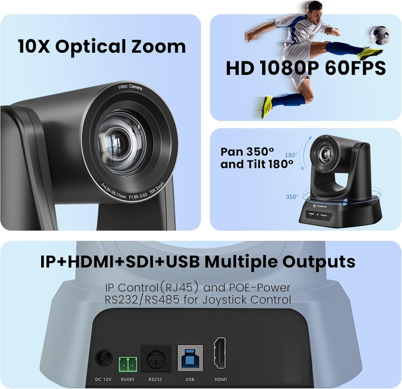 TONGVEO HDMI/SDI/USB/LAN IP Live Streaming PTZ Kamera 10x Optischer Zoom 1080P 60fps HD Konferenzkam