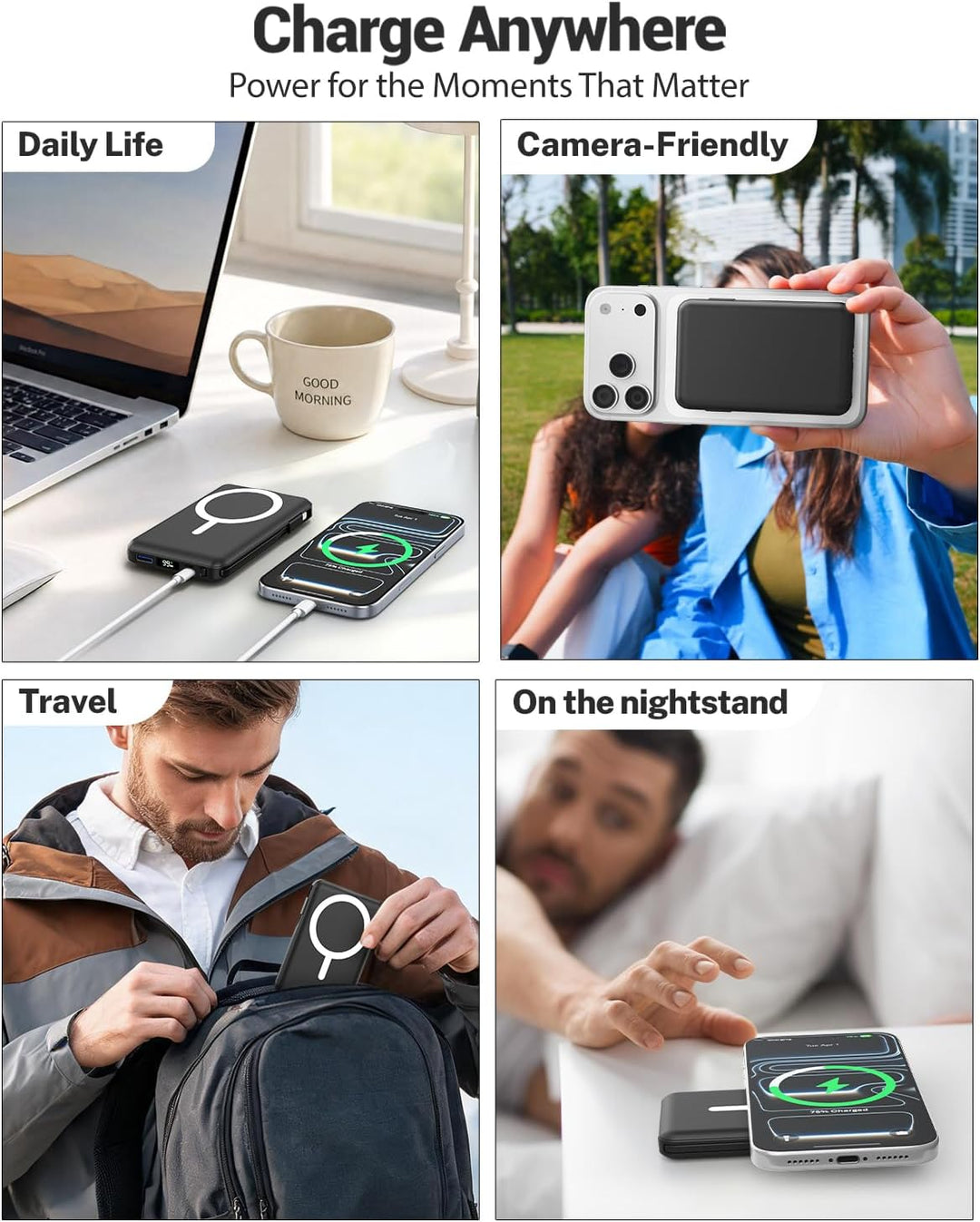 Powerbank für MagSafe, 10000mAh Magnetische Powerbank iPhone Schwarz 10000.0 Milliamperestunden (mAh