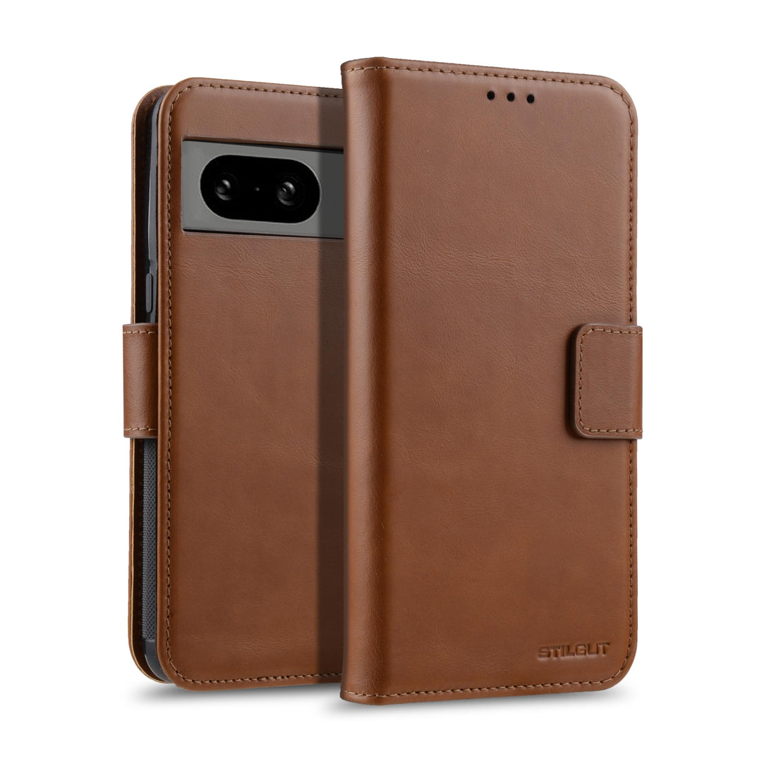 STILGUT Talis Hülle kompatibel mit Google Pixel 8 Pro Lederhülle mit Kartenfach und magnetisches abn